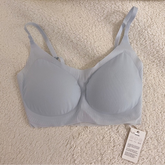 NWT 24H Comfort One Size Wavy Spaghetti Strap Wireless Bra & Brief / Blue - Picture 2 of 6